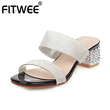 

FITWEE Size 34-43 Summer Women Sandals Shoes New Design Square Open Toe Special Square Heels Slippers Shoes Fashion Footwear