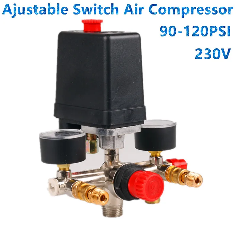 Compressor de ar Válvula Interruptora Regulador de Alívio Calibre 90120psi 230220v Suporte de Liga de Alumínio