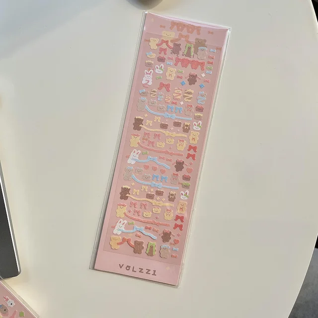 1Pc Korean Popular Cartoon Bunny Bear Laser Sticker Scrapbooking Stick DIY Material Stationary Kawaii Art Decoration Supplies 1Pc D