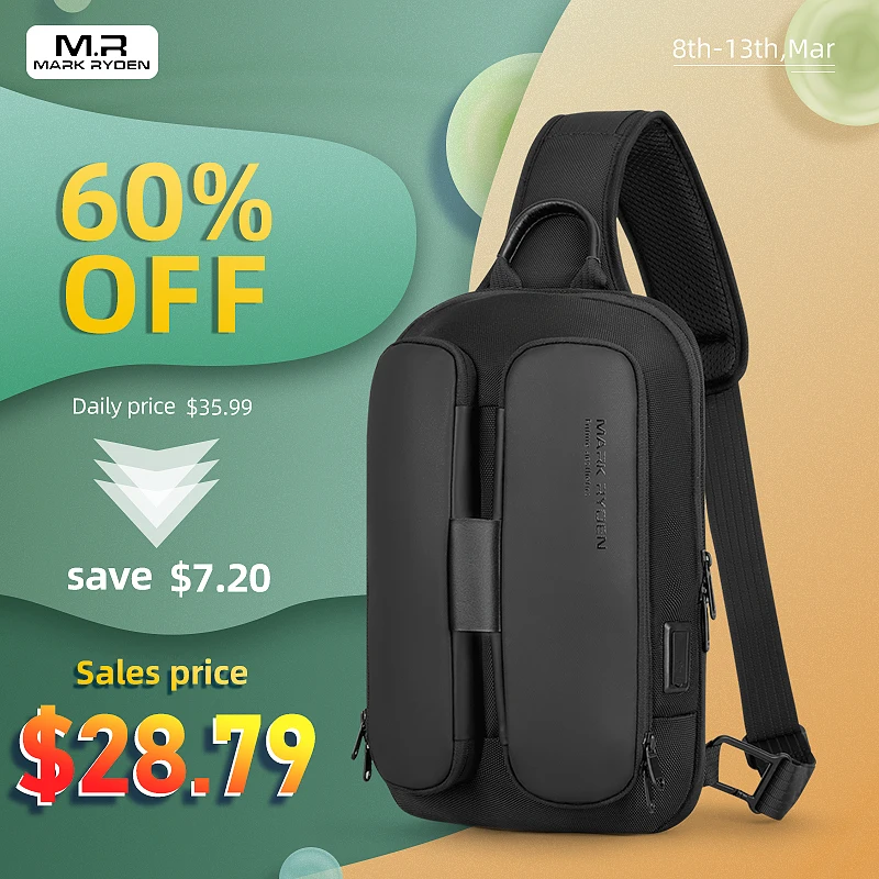 - 2021 Mark Ryden Shoulder Bag Men USB Charging Men Crossbody Bag Water Repellent Multifunction Sling Bag Fit For 97inch Ipad