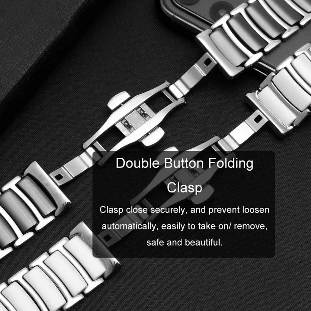 Elegant Ceramic & Stainless Steel Watchband Bracelet - Premium Metal Strap 40mm/44mm