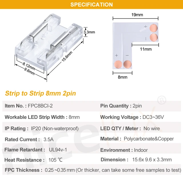 Ecke COB LED Streifen Anschlüsse für SMD 8mm 10mm IP20 2pin Hohe Dichte LED  Streifen 90 Grad L form LED Streifen Licht Anschluss - AliExpress