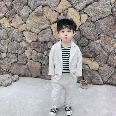 Взрывной костюм для мальчиков 2-6 лет, Детский Повседневный красивый однотонный маленький костюм, модный детский комплект из двух предметов на весну и осень - Цвет: Белый