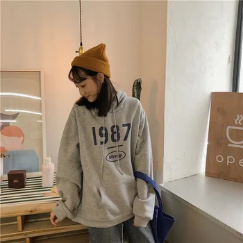 

2020 Autumn & Winter New Arrival Harajuku Style Letter Print Hooded Sweatshirt Velvet Loose Pullover Sweatshirt Free Shipping
