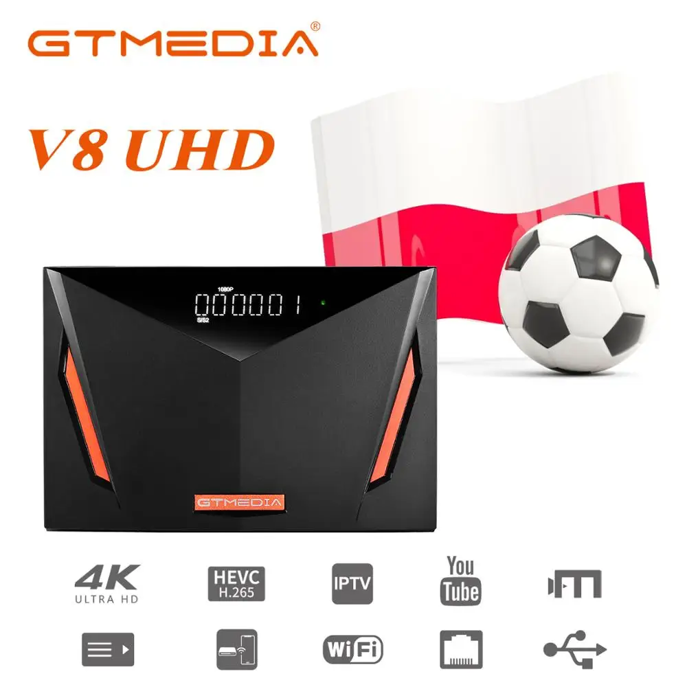 

NEW GTmedia V8 UHD TV Satellite Receiver DVB-S2 T2 Cable H.265 4K Ultra HD Built in WIFI CA Card Slot Auto Biss Youtube NO APP
