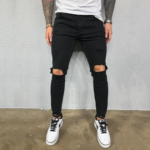 Sweatpants Sexy Hole Jeans Pants Casual Summer Autumn Male Ripped Skinny Trousers Slim Biker Outwears Pants