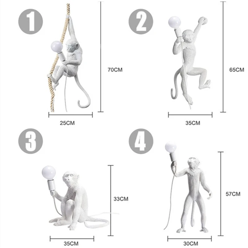 E27 Современная черная люстра с обезьянами, лампа из смолы пеньковая веревка, акриловый свет, Белая Гостиная, домашние светильники, подвесные лампы для обезьян