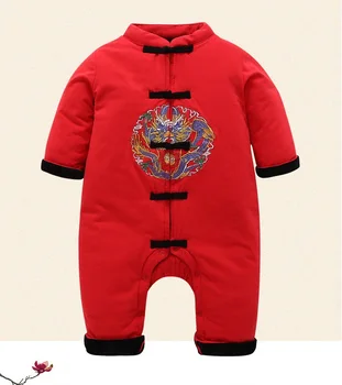 

Explosion models Chinese style robes baby New Year clothes men and women baby romper plus velvet Chinese embroidered jumpsuit