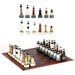 Lighthouse Building Marine Lighting Building Theme Chess Resin Painted Chess Games Table Toys Puzzle Entertainment