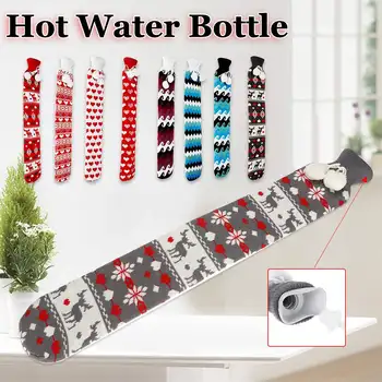 

74cm x 12cm Flannel PVC Extra Long Hot Water Bottles Bag With Knitted Removable Cover For Waist Hand Foot Warming