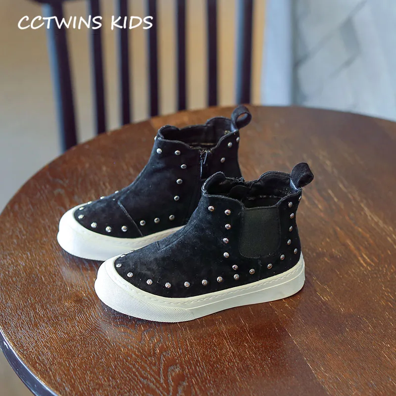 CCTWINS/детская обувь; коллекция года; сезон осень; модные детские ботинки «Челси»; Брендовые ботильоны для маленьких мальчиков; замшевые ботинки с заклепками для девочек; FB1674 - Цвет: Черный