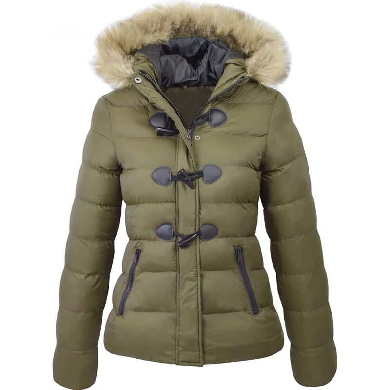 ZOGAA, зимняя женская куртка, зимнее пальто, женское повседневное пальто с меховым воротником, с роговыми пряжками, тонкая женская куртка большого размера, пальто, теплые парки - Цвет: Армейский зеленый