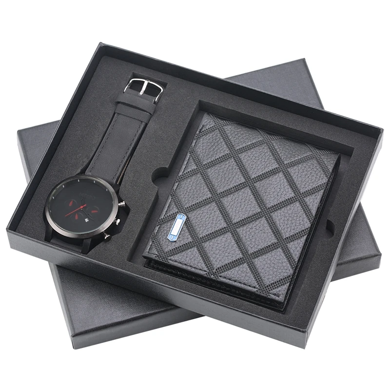 

Top Wrist-Watch Gifts Set PU Wallet Two Folding Male Purse Credit Card Holder Purse Business Clock Men Top Brand Luxury reloj