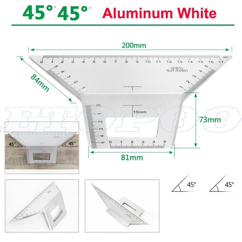 Aluminum 45 W Японский алюминиевый сплав квадратный угол линейки 45 градусов 90 градусов измеритель угломер для многофункционального столярного деревообрабатывающего инструмента - Цвет: Aluminum 45 W
