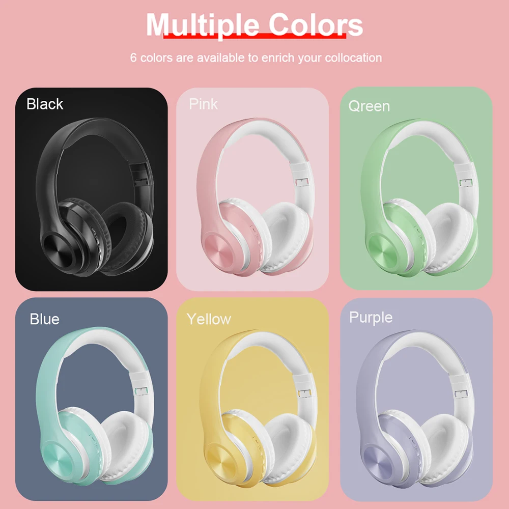 Macaron Head mounted headphoneds wireless bluetooth 5 0 earphones sports Running music Party headset TF Card 3 5 mm with Mic