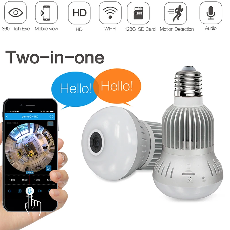 

HD WiFi Camera Wireless Panoramic Fisheye camera Bulb Light 360Â° Eyes Panoramic Home Security WiFi CCTV Fisheye Bulb Lamp Night