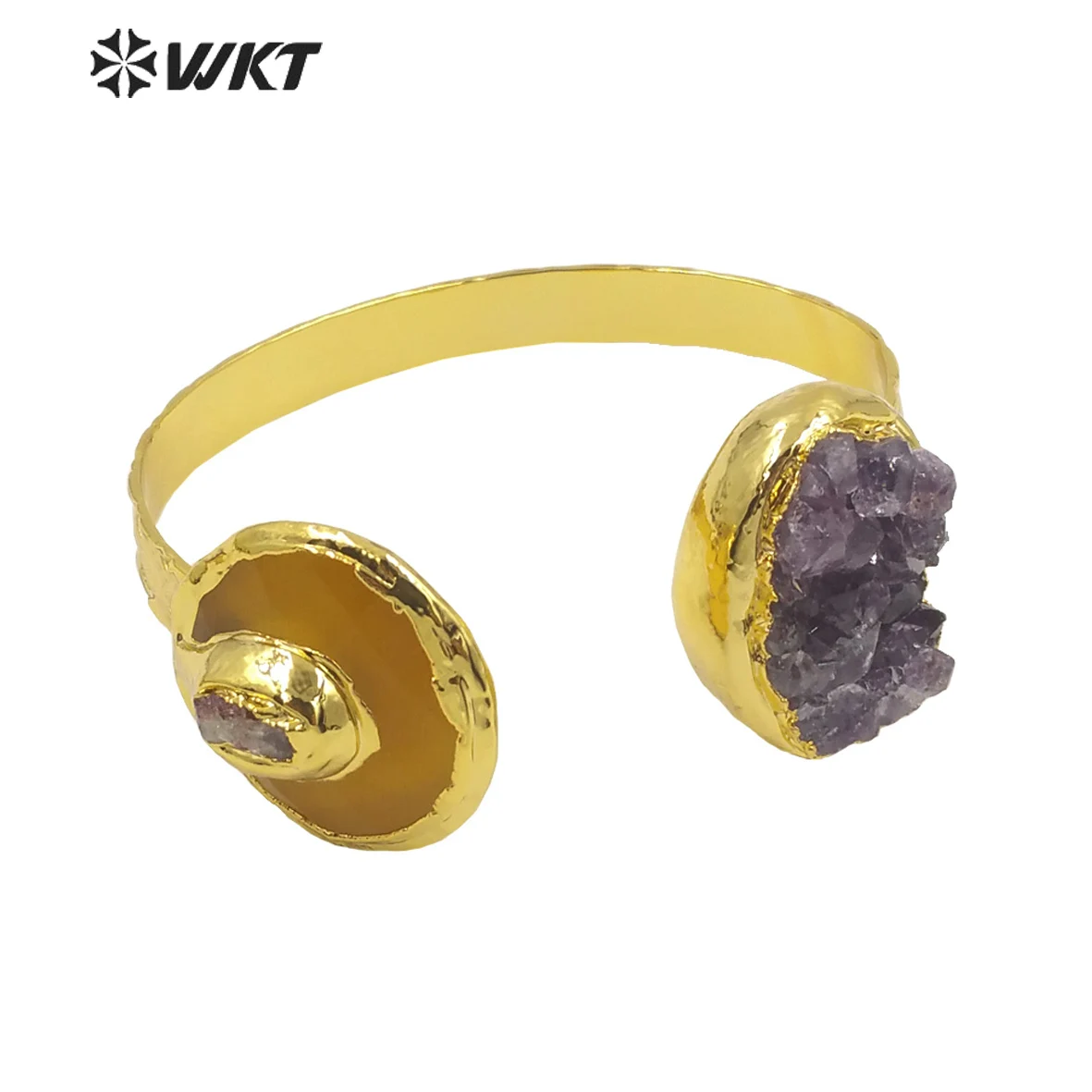 

WT-B584 Luxury Restoring Ancient Ways Amethysts With Gold Opening Girls Adjustable Bracelets Christmas Present Six Colors