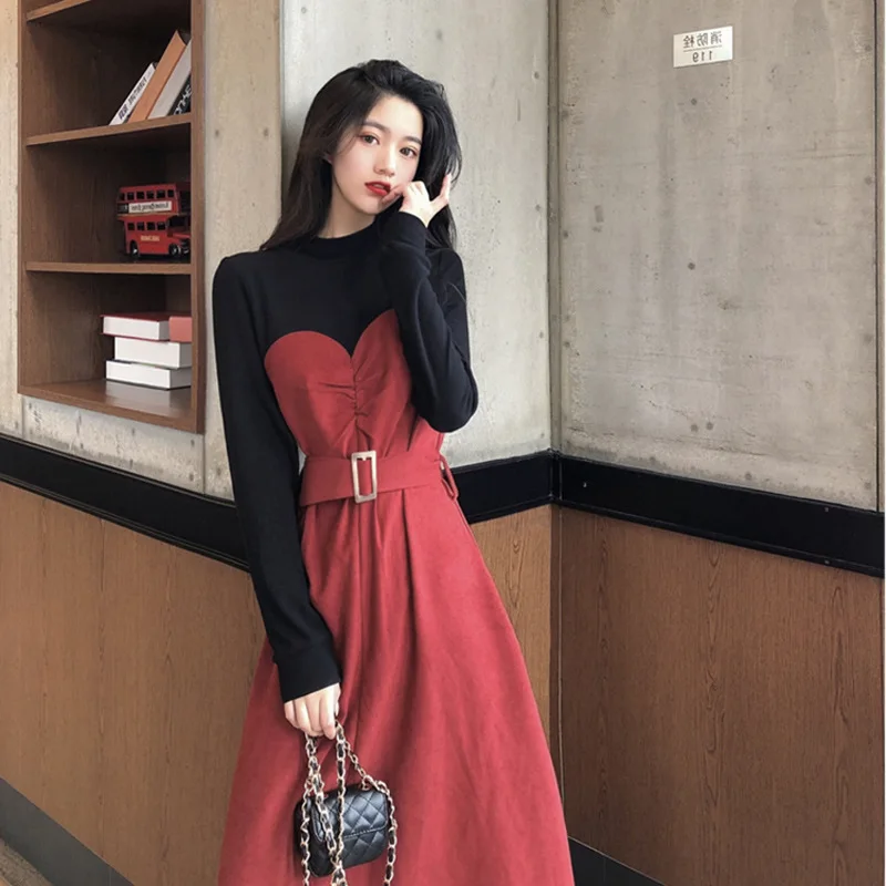 

Dress Women's 2020 Spring New Style High Cold Royal Sister Wind Slim Fit Slimming Mock Two-Piece Skirt Fairy Immortal MORI Serie
