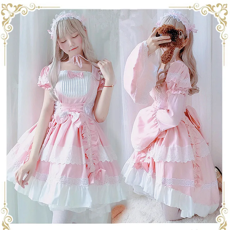 Летнее платье для взрослых kawaii Lolita костюм косплея на Хэллоуин женское подружки
