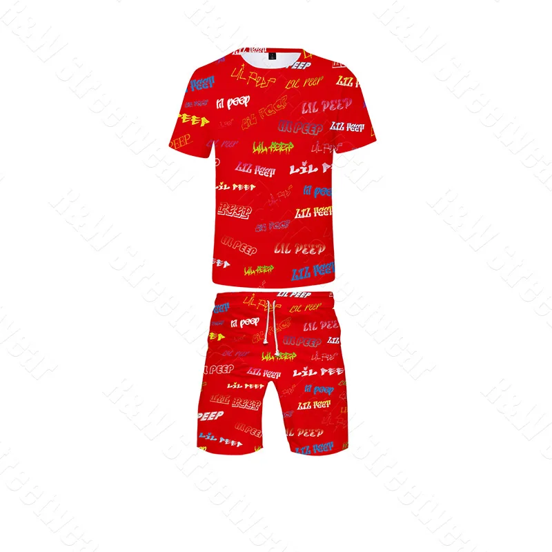 Red suit Lil Peep shorts name Graffiti black white men women hiphop streetwear Colorful harajuku - Цвет: Red suit