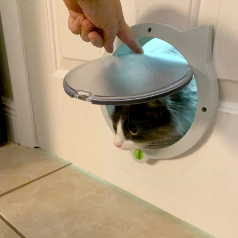 Lovely Small Round Door with 4-way Lock Plastic Window Lockable Safe Dog Gate Access Pet Supplies Pet Door cat door,pet door