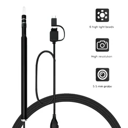5.5mm 3 In 1 USB Multi-function HD Mini LED Visual Ear Spoon Otoscope Camera Ear Wax Removal Endoscope Support Android PC