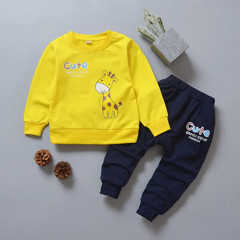 Г. Одежда для маленьких мальчиков зимний комплект одежды для мальчиков с героями мультфильмов, футболка с длинными рукавами+ штаны, комплект детской одежды из 2 предметов - Цвет: CuteLu-yellow
