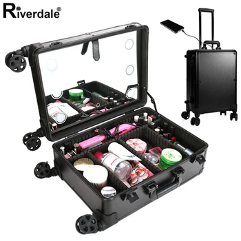 

Beautician Professional Makeup Case Large Capacity Wedding Full Female Cosmetic Artist Suitcase Trolley MultiPurpose Make Up Bag