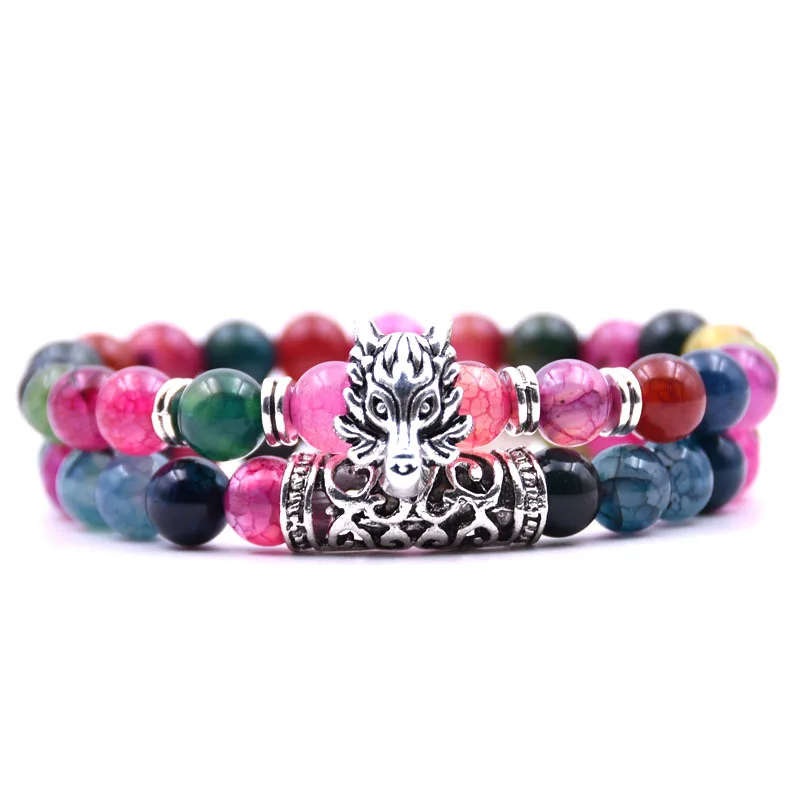 Animal Dragon Head Bracelet Jewelry Stone Elastic Bracelets set Men Women Pulseira Feminina Bileklik Mujer Bijoux Armband Yog