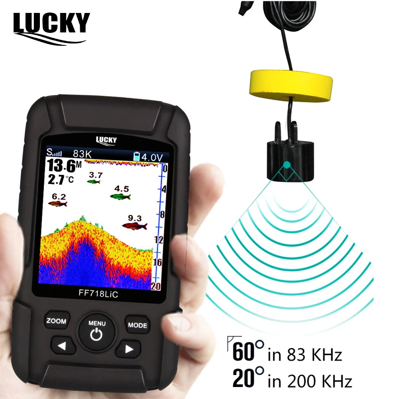 

LUCKY Portable Fish Finder 2.8" Color LCD 100M Depth Detection Dual Sonar Frequency Fishfinder Wired FF718LiCD-T