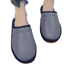 Парные домашние тапочки из флока в полоску; Мужская обувь; Новинка года; зимние теплые Нескользящие домашние тапочки; Домашняя мужская обувь; Zapatos De Mujer