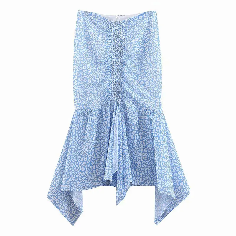 

Spring New Products Vacation Style High-waisted Printed Irregular Fishtail Hem Skirt Women's Mid-length Skirt