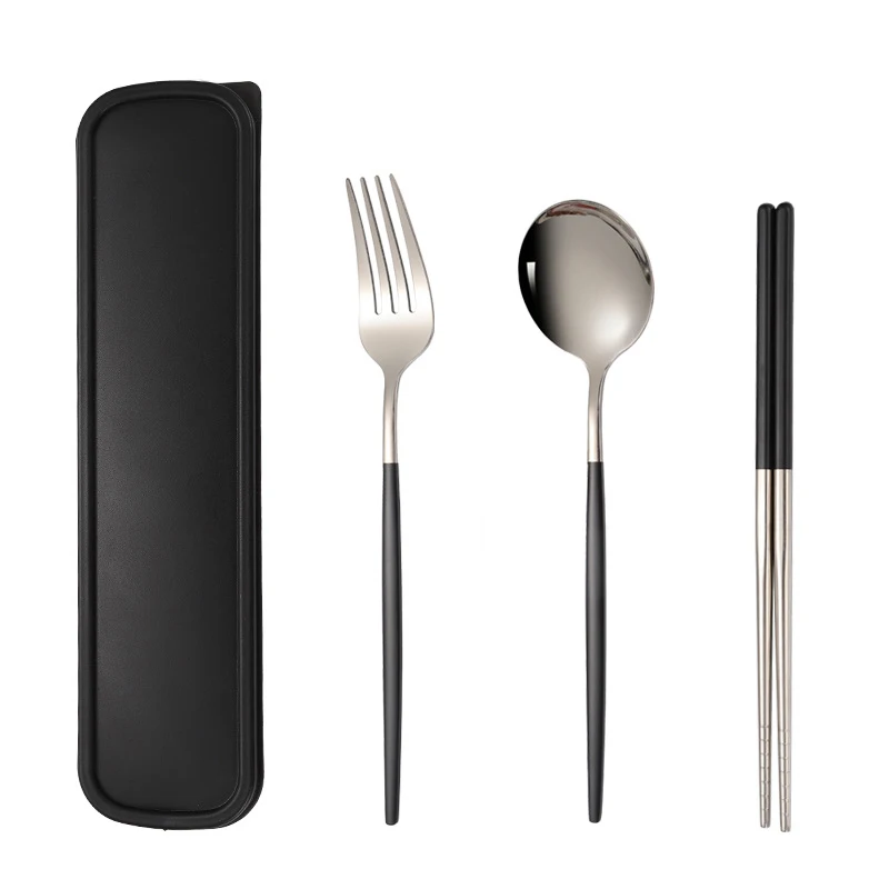 

3Pcs Set of Chopsticks Spoons Portable 304 Stainless Steel Tableware Chopsticks Spoon Fork with Storage Case