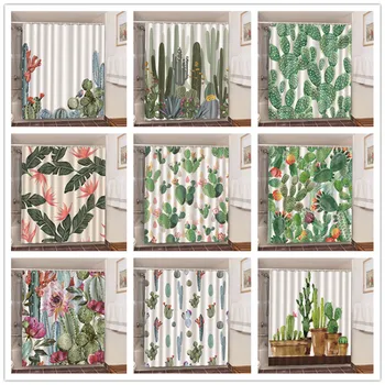 

Desert Cactus Shower Curtains Green Plant Nordic Style Bathroom Polyester Waterproof Curtain Home Decorative Curtans For Bath