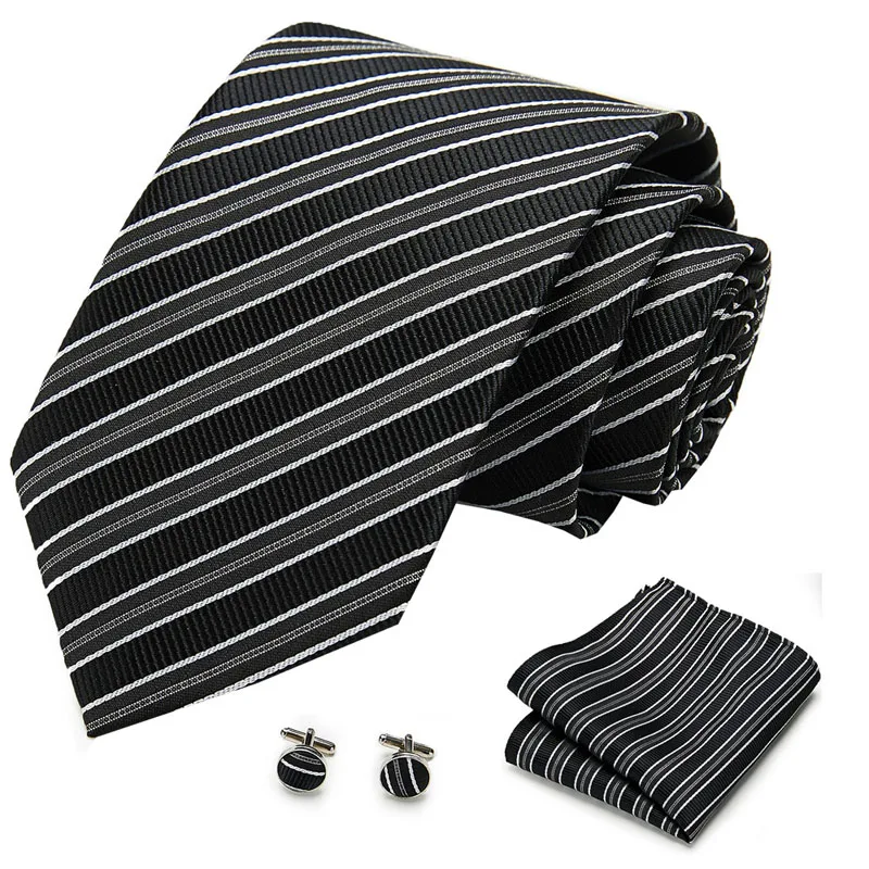 

New Design Silk Jacquard Woven Men Tie Fashion Plaid Striped Dots Necktie Handkerchief Set for Party Wedding