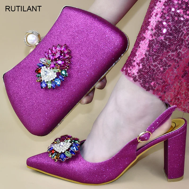 

Latest Shoes and Bag Matching Set Decorated with Rhinestone Shoe and Bag Set for Party In Women Elegant Crystal Shoes Plus Size
