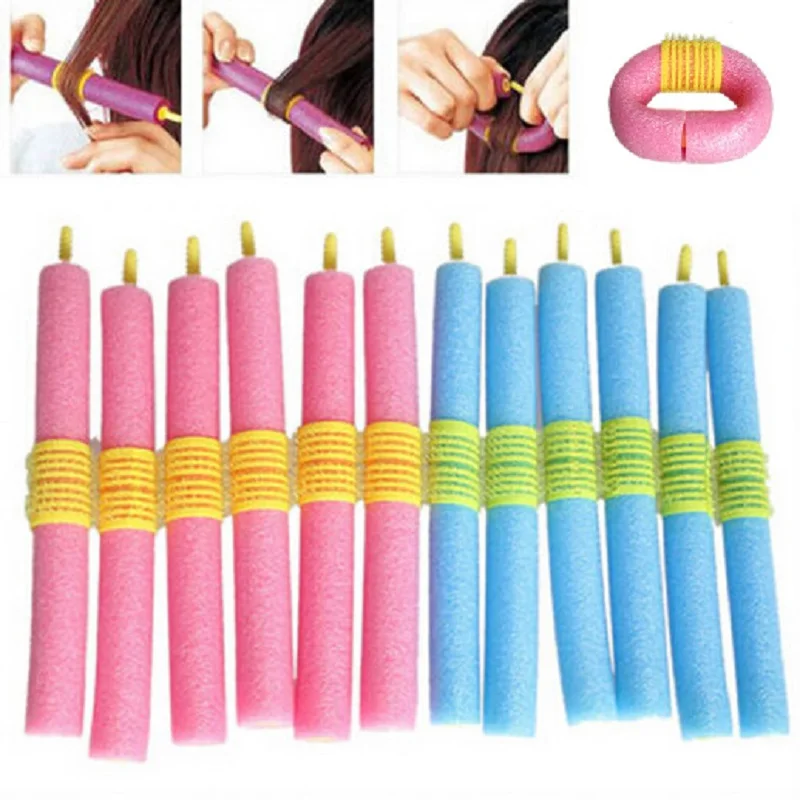 12pcs Hair Curling rollers Flexi rods Magic Air Hair Roller Curler Bendy Hair Sticks random colors