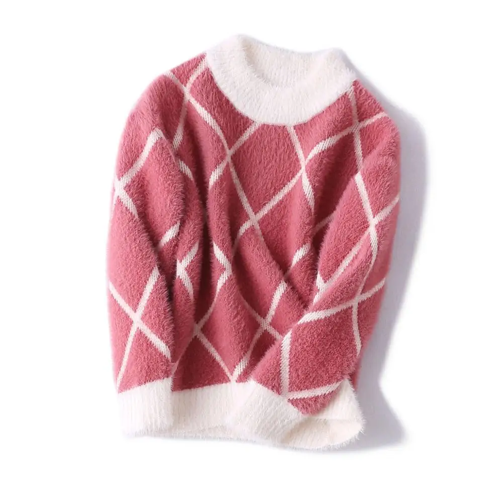 Пуловер для девочек; свитер; сезон весна-осень; шерсть норки; вязаные свитера с круглым вырезом для девочек; теплый трикотажный плед; детская зимняя одежда - Цвет: Красный