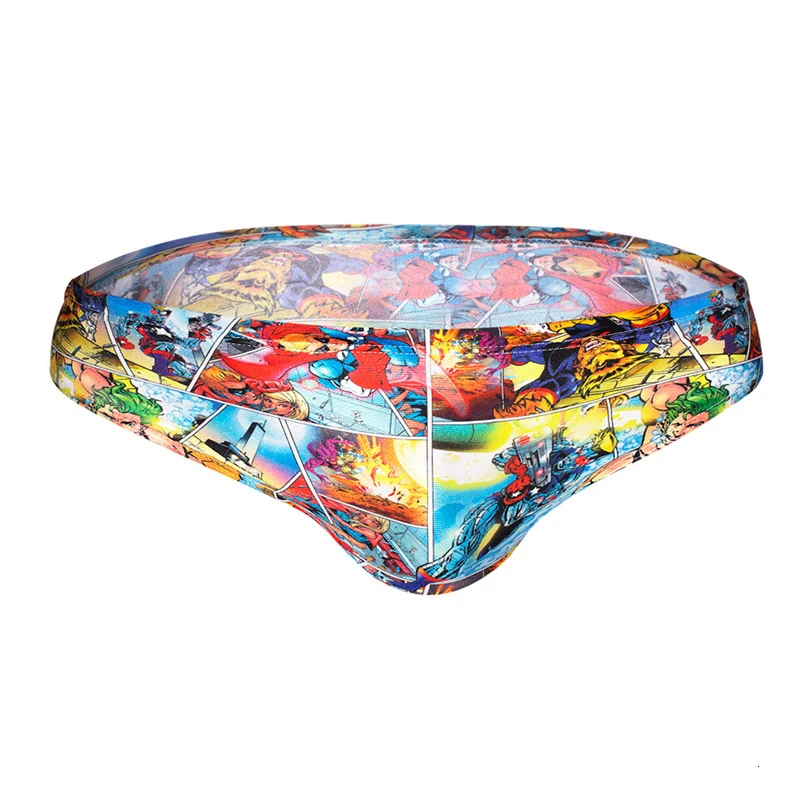 Swimsuit Man Cartoon Printed Drawstring Elastic Men Swimwear Breathable Quick Dry Swim Trunks Beachwear Sexy Swim Briefs Male XL - Цвет: Men swimsuit-04