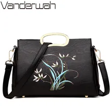 Новая повседневная женская сумка с вышитыми цветами, Сумки из натуральной кожи, женские сумки известных брендов, сумки через плечо