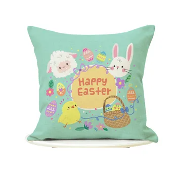 

18" Linen Fabric Easter Rabbit Throw Pillow Case Decorative Cushion Cover Home Sofa Decor CV057
