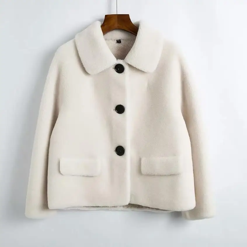 beige Искусственная овечка, меховая шуба, женское однобортное пальто из нового толстого меха, Короткая Меховая шуба из одного зерна, wq2381 - Цвет: beige