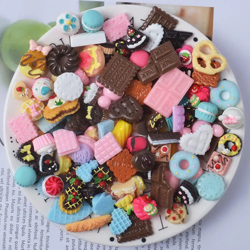 10pcs DIY Slime Charms with Candy Sugar Chocolate Cake Resin Flatback of Slime Beads for Ornament Scrapbook Crafts Toy for Kid