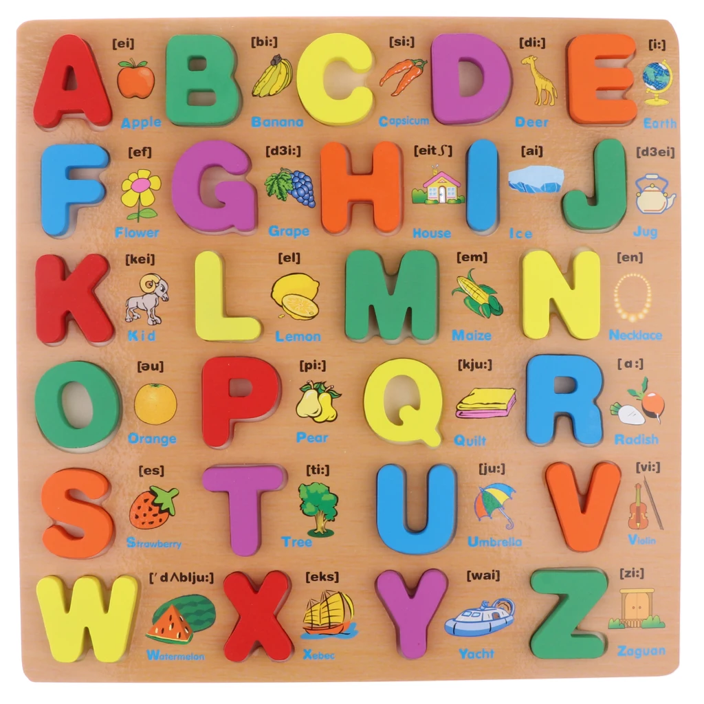 ABC Wooden Capital Letters Blocks Alphabet Puzzle Board  Toddlers Preschool Early Learning Educational Toys