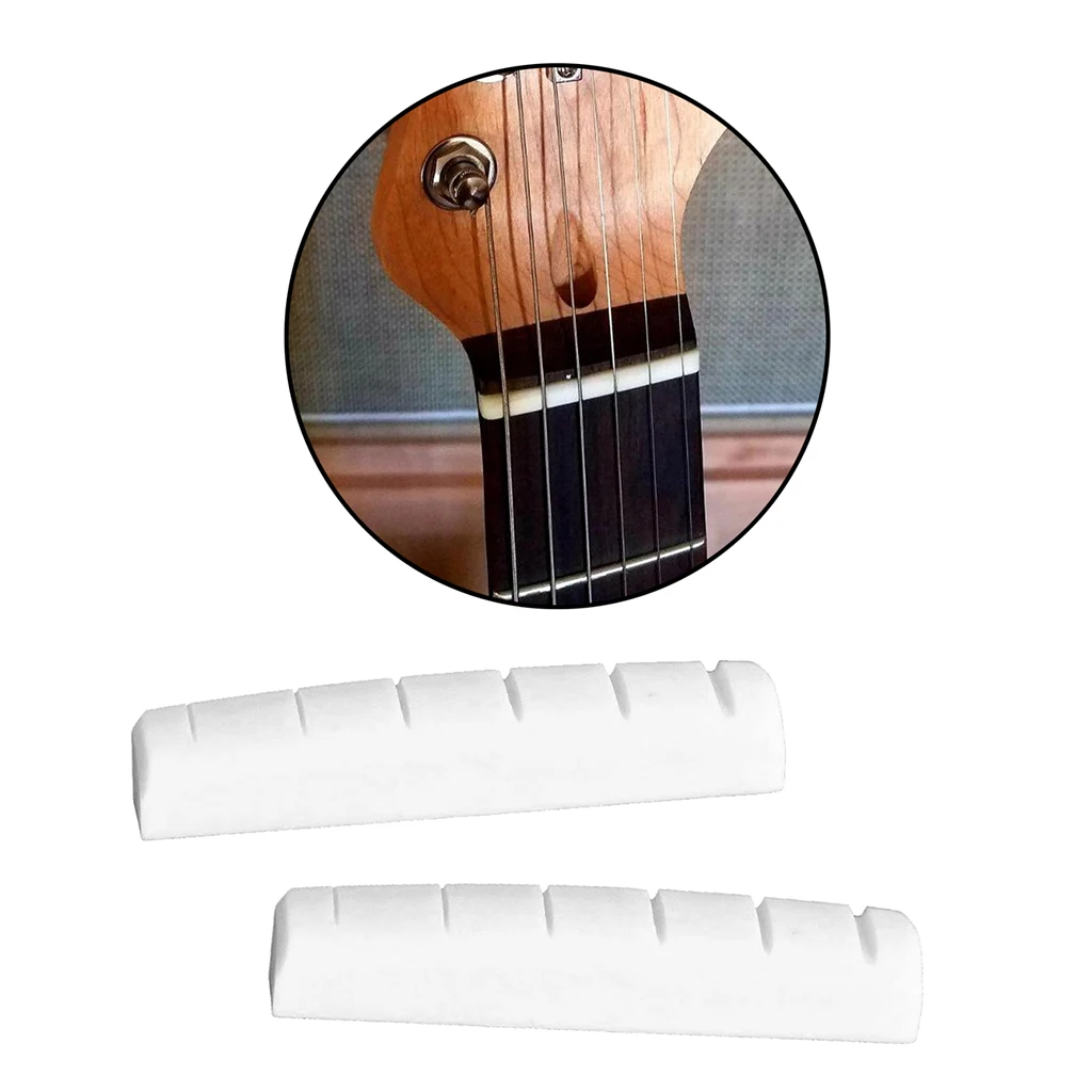 6 String Pre-Slotted Bone Guitar Nut Compatible Electric Guitar Acoustic Guitar White Unbleached.(Nut: 43×6×8.5mm)