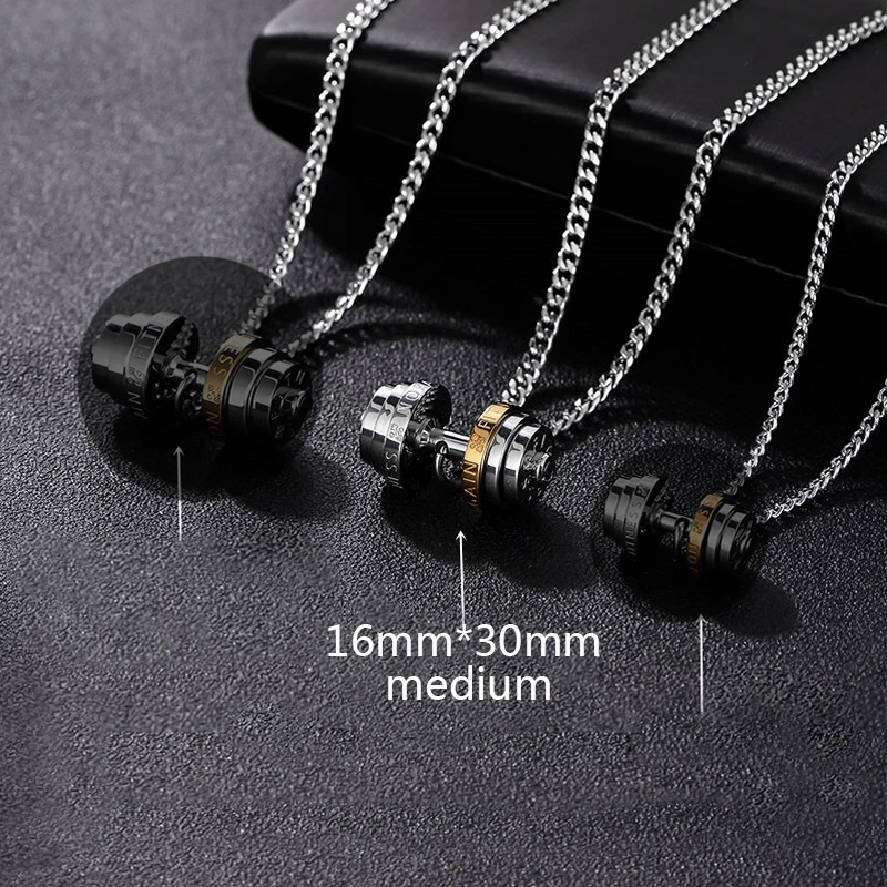 Medium gold Гантели штанги серебряное ожерелье мужские из нержавеющей стали пара подвески фитнес спортивные мужские украшения аксессуары на шею - Окраска металла: Medium gold