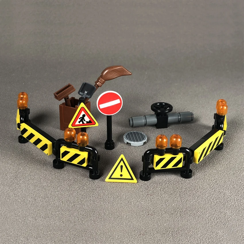 MOC City Accessories Brick Road Repair Set Warning Barrier Compatible Legoings Blocks DIY Children's Toys Gifts (1)