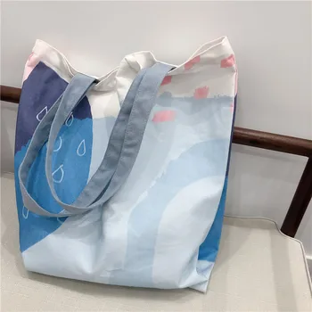 

Printed canvas bag art bag female shoulder bag ins student green bag wholesale foldable shopping bag for women canvas tote bag