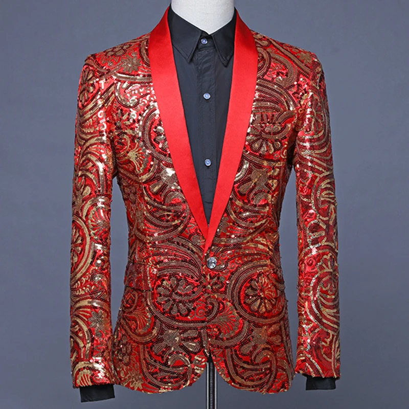 Men's Shawl Collar Stage Performance Suit Coat Fancy Sequin Singer Stage Annual Performance Costume Jacket Men Blazer Men's Shawl Collar Stage Performance Suit Coat Fancy Sequin Singer Stage Annual Performance Costume Jacket Men Blazer