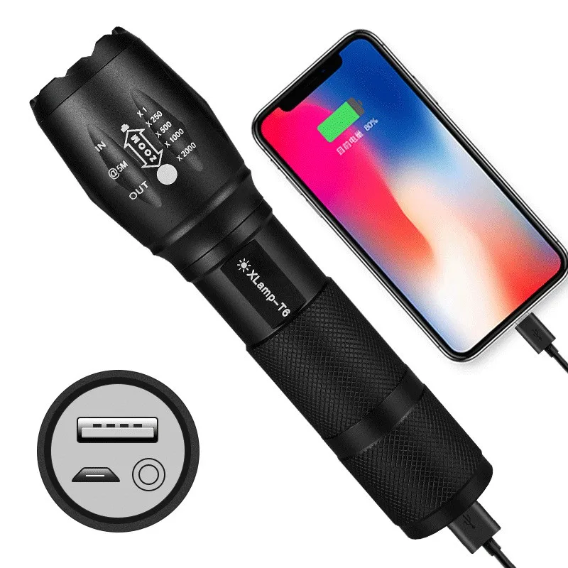 Масштабируемый фонарик USB Перезаряжаемый ультра яркий водонепроницаемый светодиодный фонарь